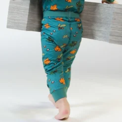 Baby leggings with Fall leavesPetroleum Green