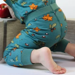 Baby leggings with Fall leavesPetroleum Green