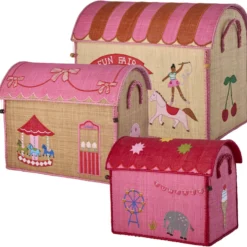 Fun Fair 3-pack Raffia Förvaringshus Pink