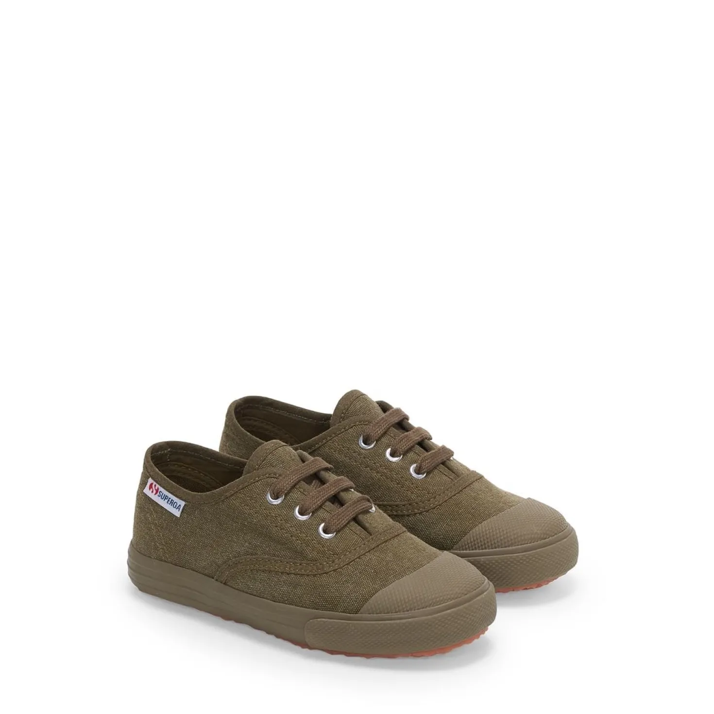 2118 Kids Cotton Stone Wash Sneakers Green Olive White