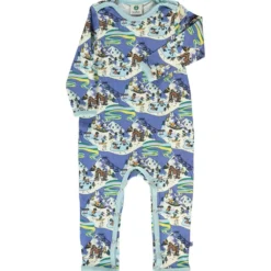 Långärmad Onesie i Federal Blue med vinterlandskap