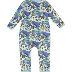 Långärmad Onesie i Federal Blue med vinterlandskap
