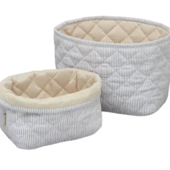 2-pack Randiga Quiltade Förvaringskorgar Classic Stripes Blue Praline