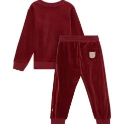 Robin Velour Set med Bear Patch i Merry Red