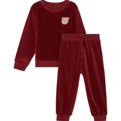 Robin Velour Set med Bear Patch i Merry Red