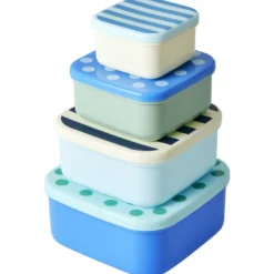 Set Of 4 Matlådor Av Plast Stripes And Dots Print
