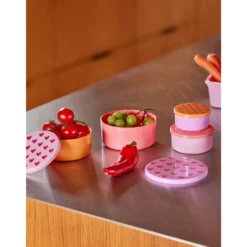 Set Of 4 Runda Matlådor Av Plast Heart Print