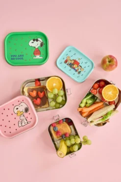 Stor Lunchlåda I Rostfritt Stål Med Löstagbar Avdelare Pink Snoopy Print