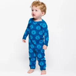 Ulm Långärmad Babydräkt Med Äpplen Blå Vivid Blue