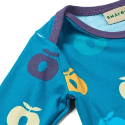 Ulm Long-Sleeved Baby Body with Apples Solid blue