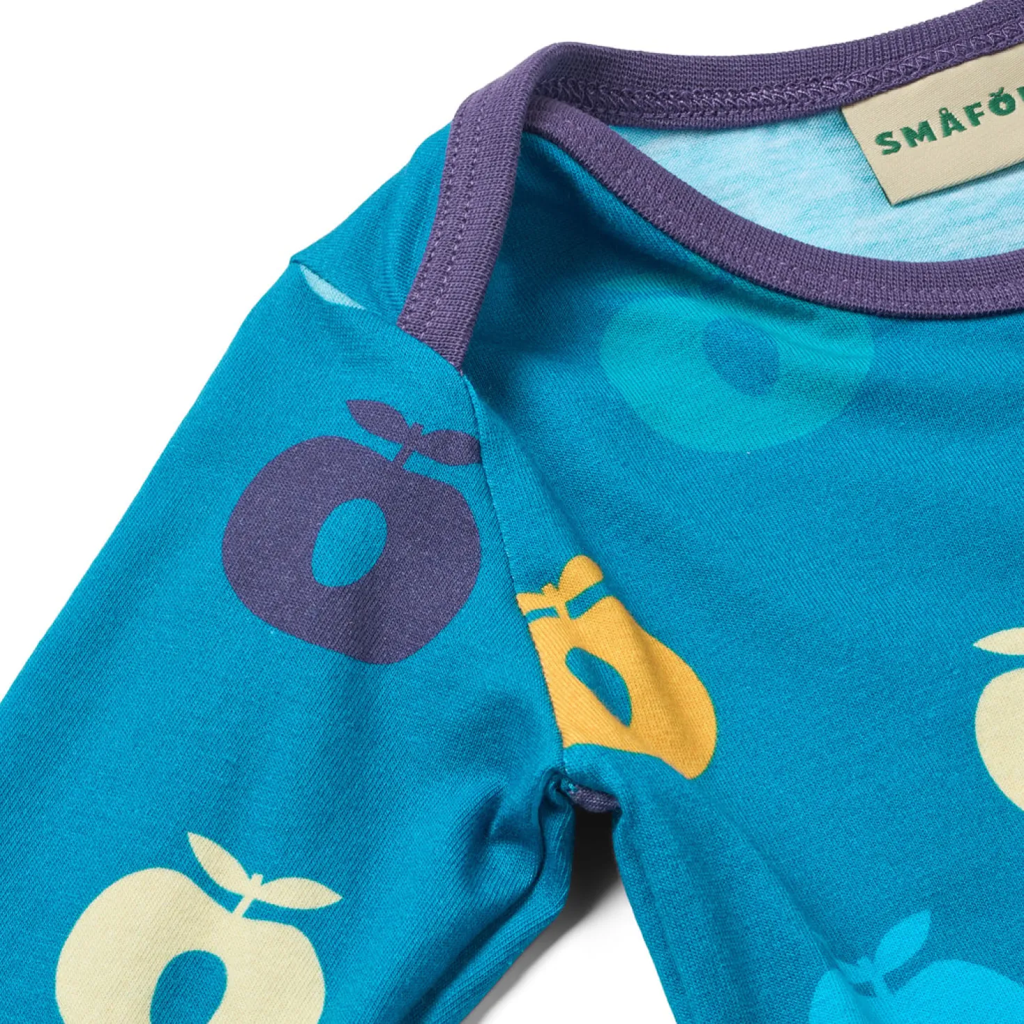Ulm Long-Sleeved Baby Body with Apples Solid blue