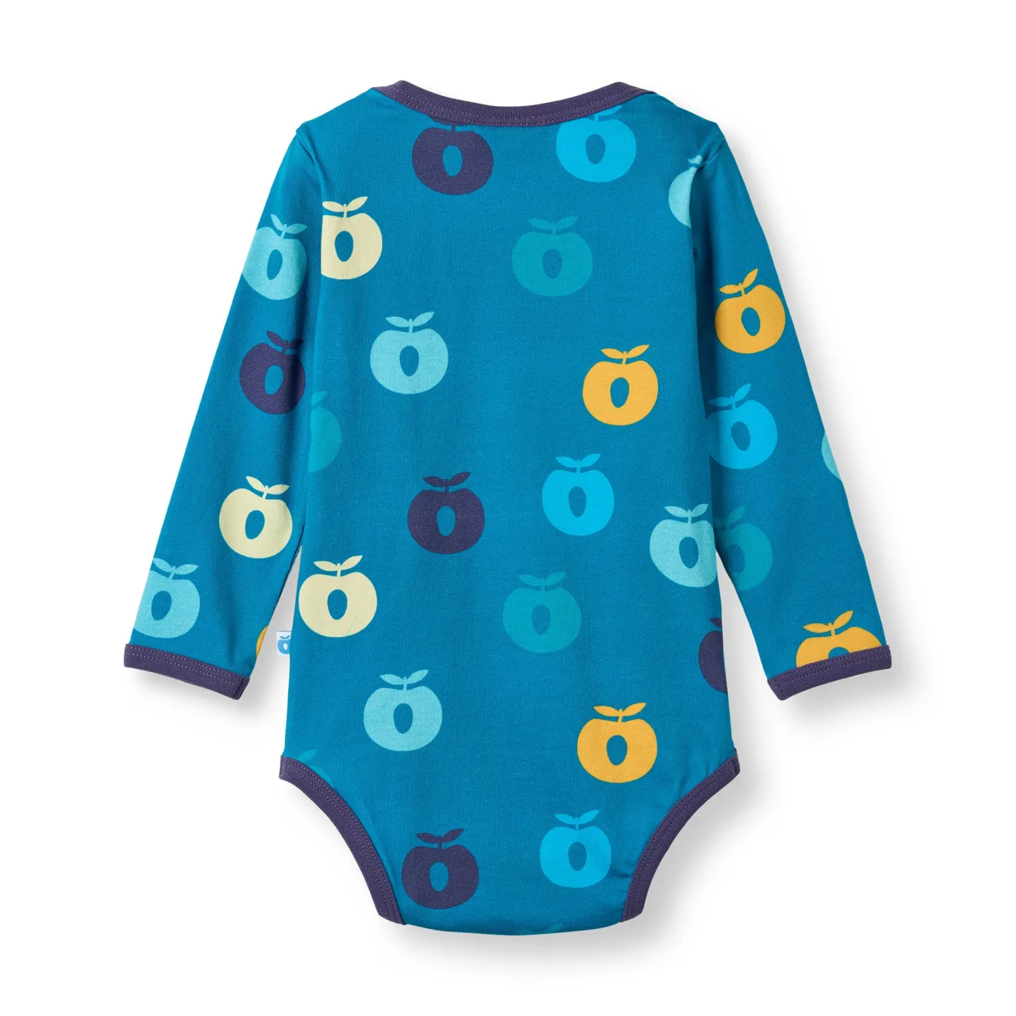 Ulm Long-Sleeved Baby Body with Apples Solid blue