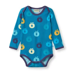 Ulm Long-Sleeved Baby Body with Apples Solid blue