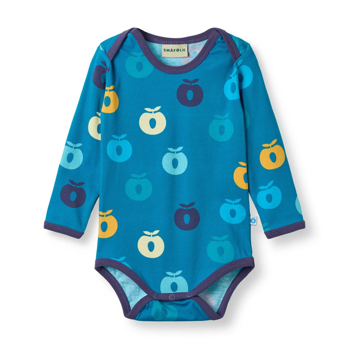 Ulm Long-Sleeved Baby Body with Apples Solid blue